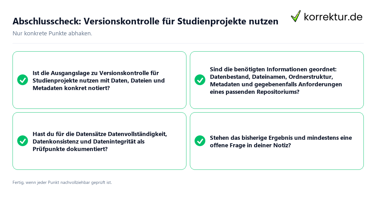 Konkreter Abschlusscheck zu Versionskontrolle für Studienprojekte nutzen