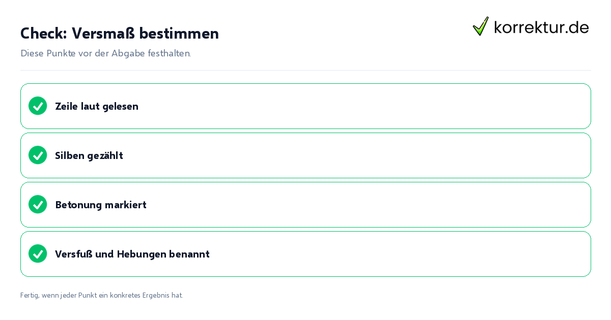 Versmaß bestimmen: Prüfliste mit vier Punkten