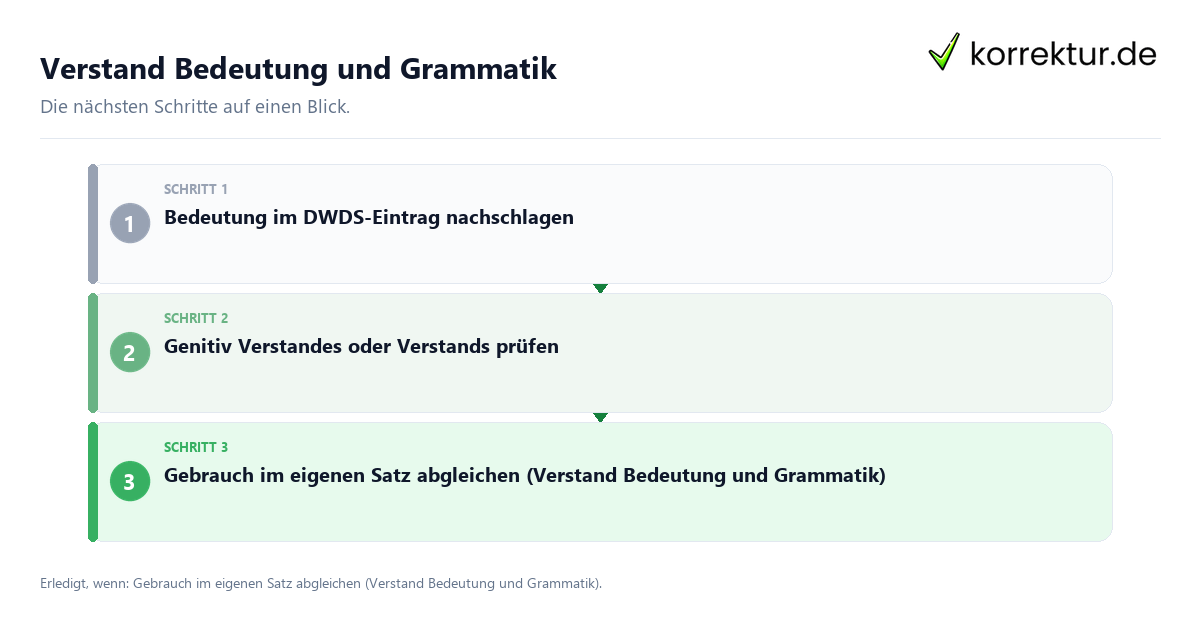 Verstand Bedeutung und Grammatik mit einem Ablauf aus Prüfung, Kontakt und Dokumentation