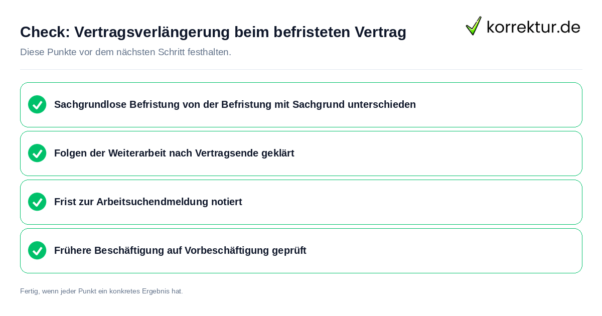 Vertragsverlängerung beim befristeten Vertrag: Prüfliste mit vier Punkten
