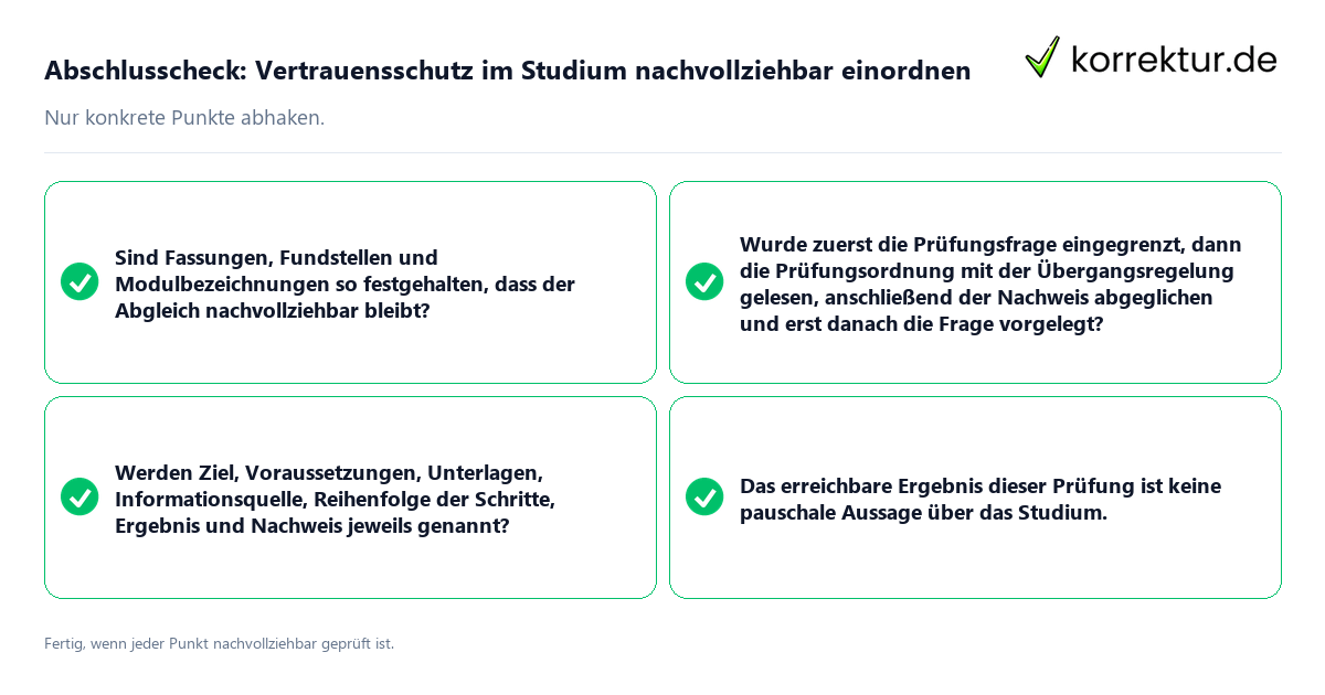 Konkreter Abschlusscheck zu Vertrauensschutz im Studium nachvollziehbar einordnen