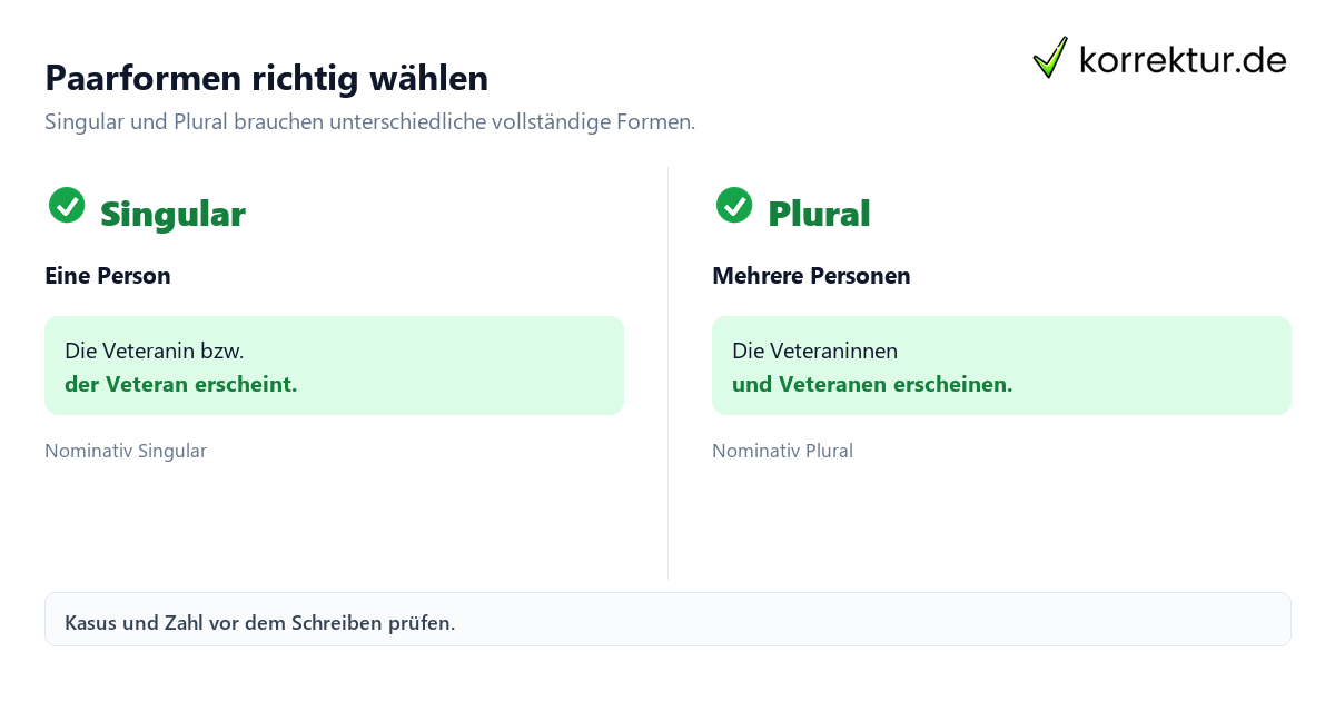 Paarformen richtig wählen Veteran richtig gendern: Paarformen im Singular und Plural