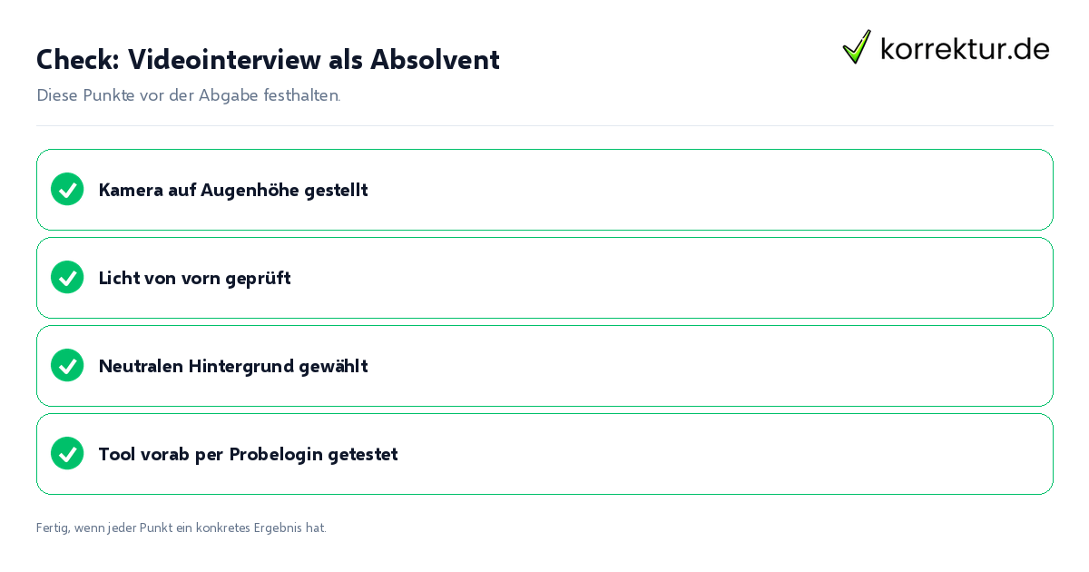 Check: Videointerview als Absolvent Videointerview als Absolvent: Prüfliste mit vier Punkten
