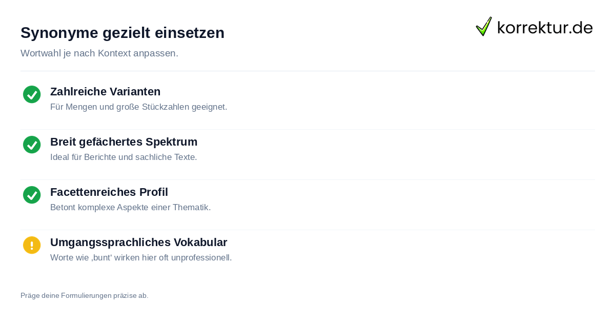 Passende Synonyme für vielfältig und vielseitig