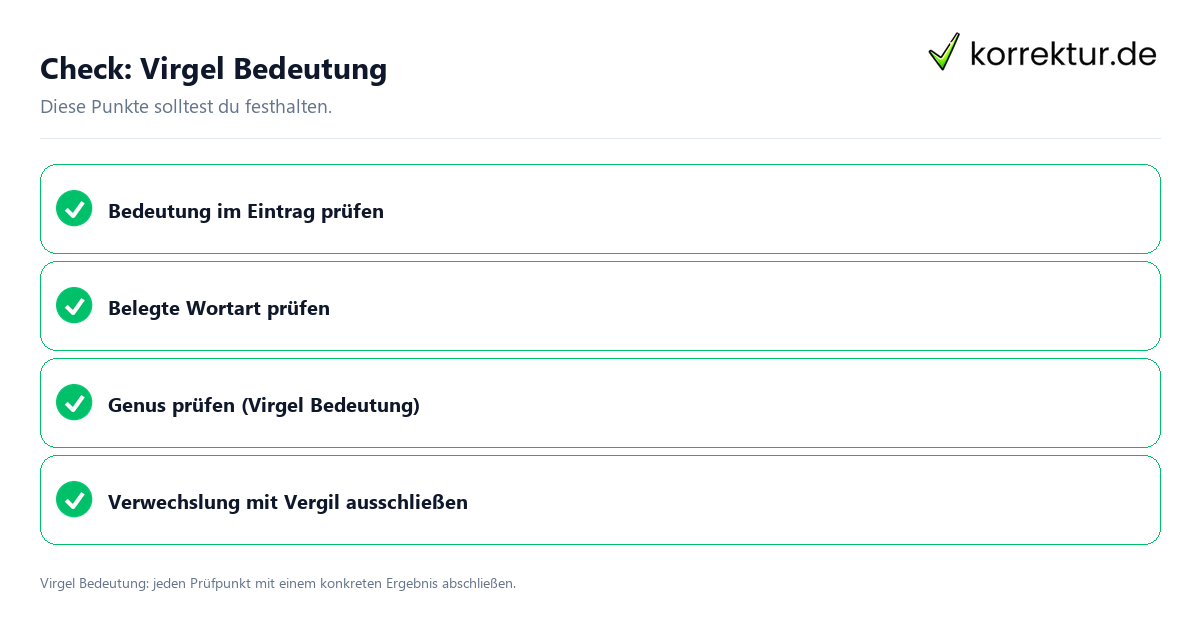 Virgel Bedeutung mit einer themenspezifischen Checkliste