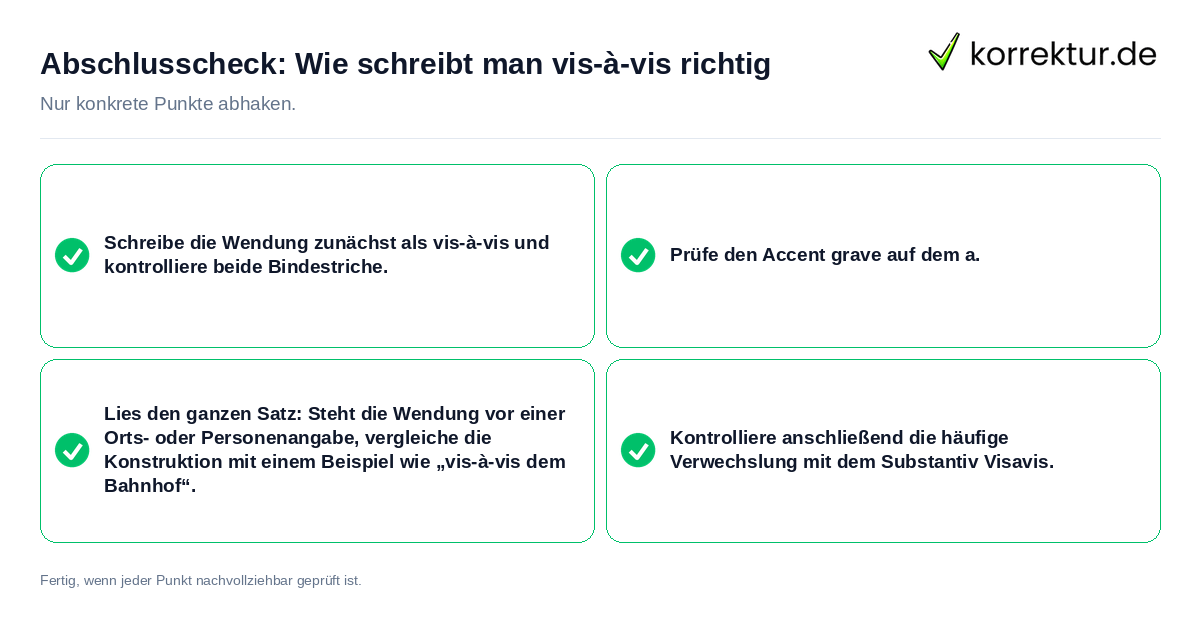 Konkreter Abschlusscheck zu Wie schreibt man vis-à-vis richtig