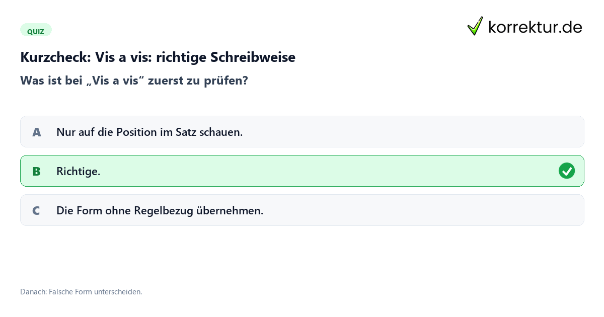 Vis a vis: richtige Schreibweise mit einem Kurzquiz zum sinnvollen nächsten Schritt