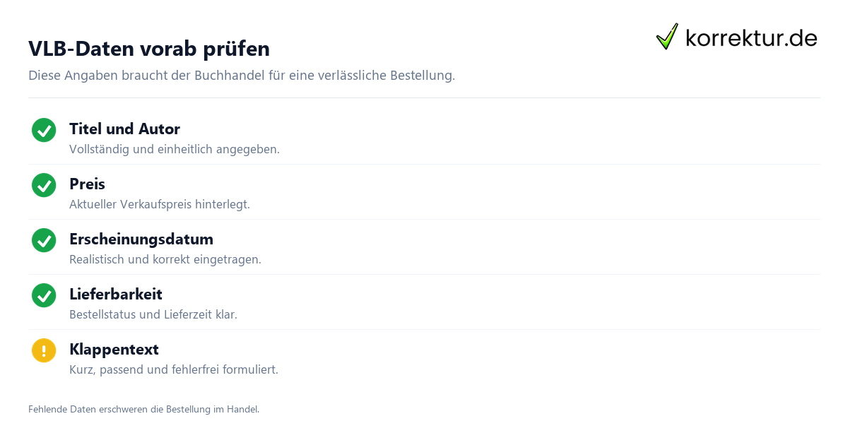 VLB-Daten vorab prüfen VLB: so wird dein Buch für den Buchhandel bestellbar, Metadaten-Checkliste