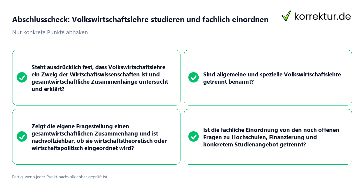 Konkreter Abschlusscheck zu Volkswirtschaftslehre studieren und fachlich einordnen