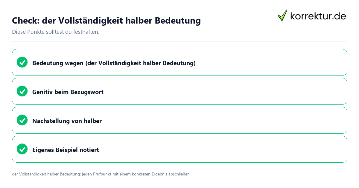 Der Vollständigkeit halber Bedeutung mit einer themenspezifischen Checkliste