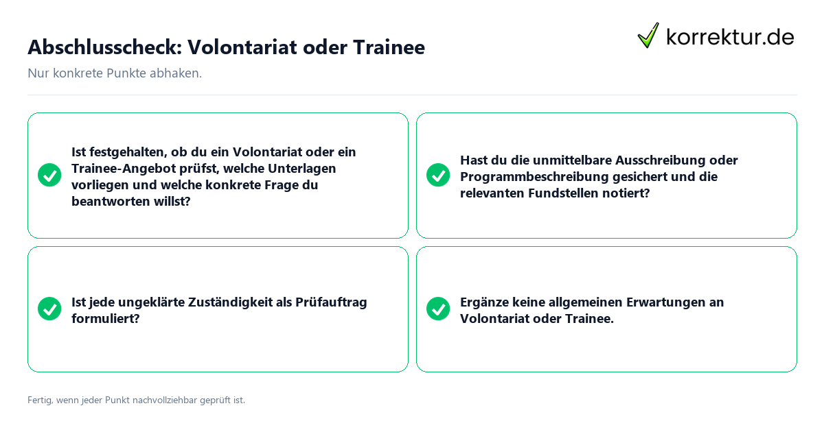 Abschlusscheck: Volontariat oder Trainee Konkreter Abschlusscheck zu Volontariat oder Trainee