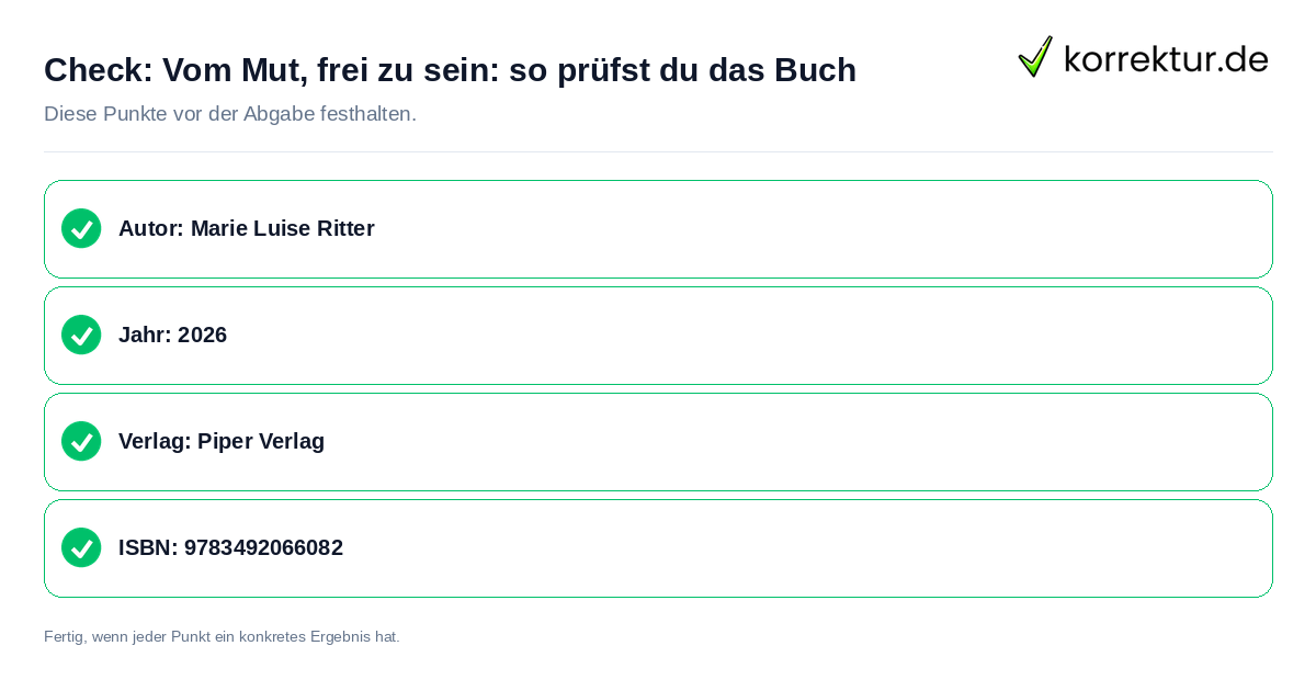Check: Vom Mut, frei zu sein: so prüfst du das Buch Vom Mut, frei zu sein: so prüfst du das Buch: Prüfliste mit vier Punkten