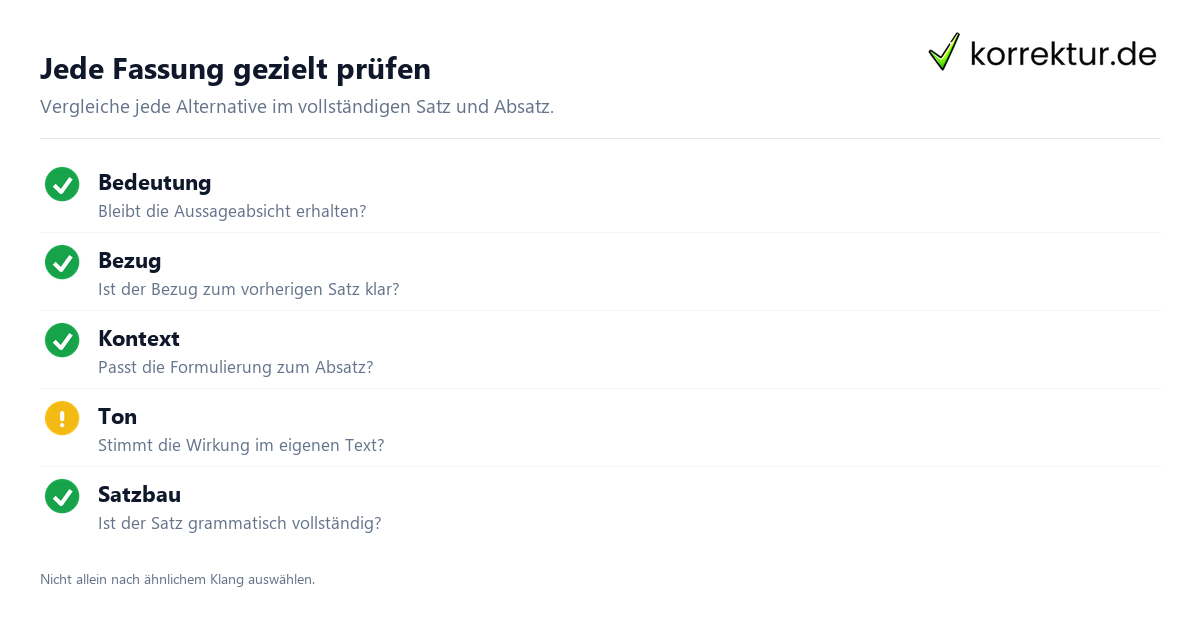 Jede Fassung gezielt prüfen Synonyme für „vor diesem Hintergrund“ sicher auswählen, Kriterien prüfen