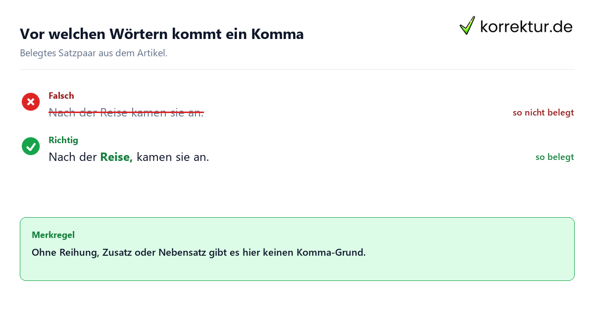 Vor welchen Wörtern kommt ein Komma Falsches und richtiges Satzbeispiel zu Vor welchen Wörtern kommt ein Komma