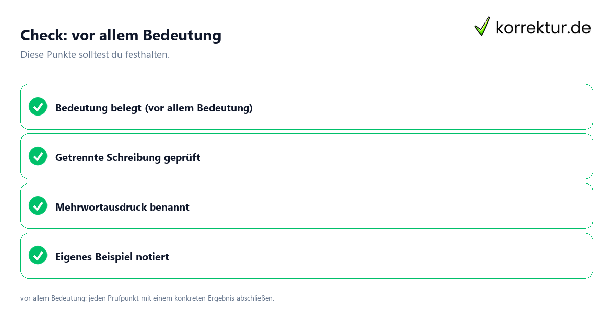 Check: vor allem Bedeutung Vor allem Bedeutung mit einer themenspezifischen Checkliste