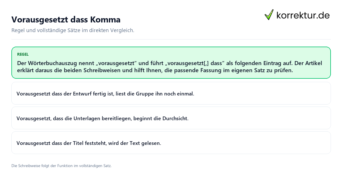Konkrete Regel und vollständige Beispielsätze zu Vorausgesetzt dass Komma