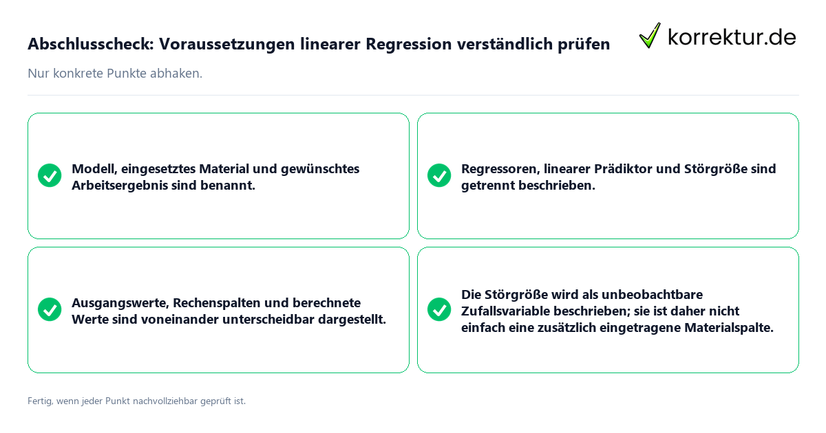 Konkreter Abschlusscheck zu Voraussetzungen linearer Regression verständlich prüfen