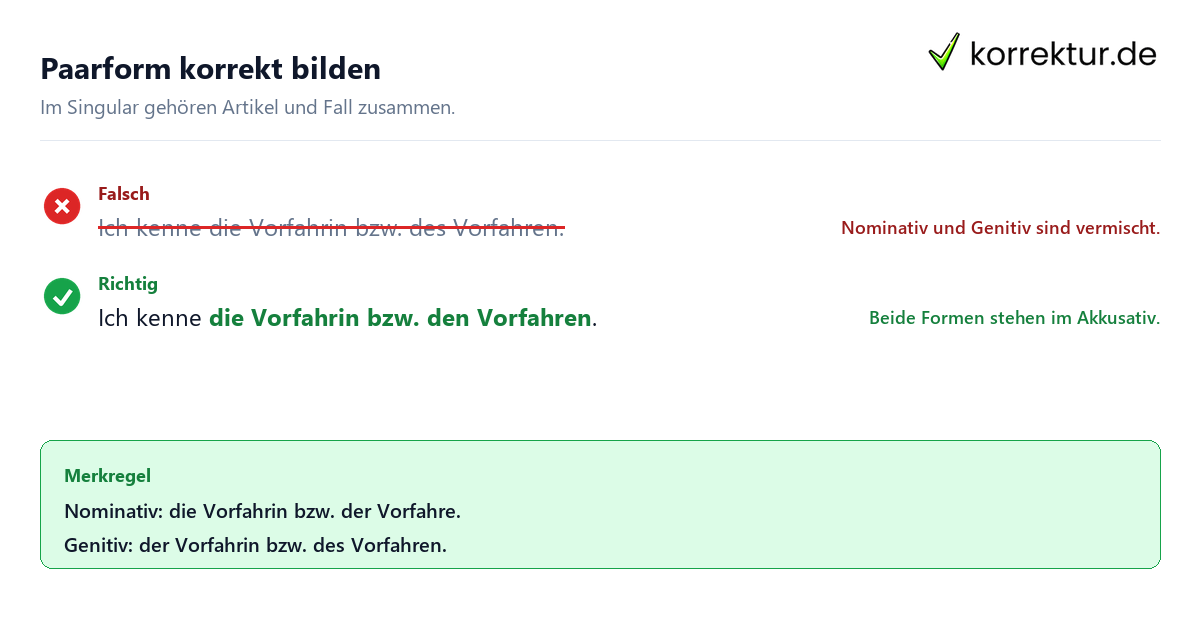 Paarform korrekt bilden Vorfahre richtig gendern: Paarform im Satz korrekt einsetzen