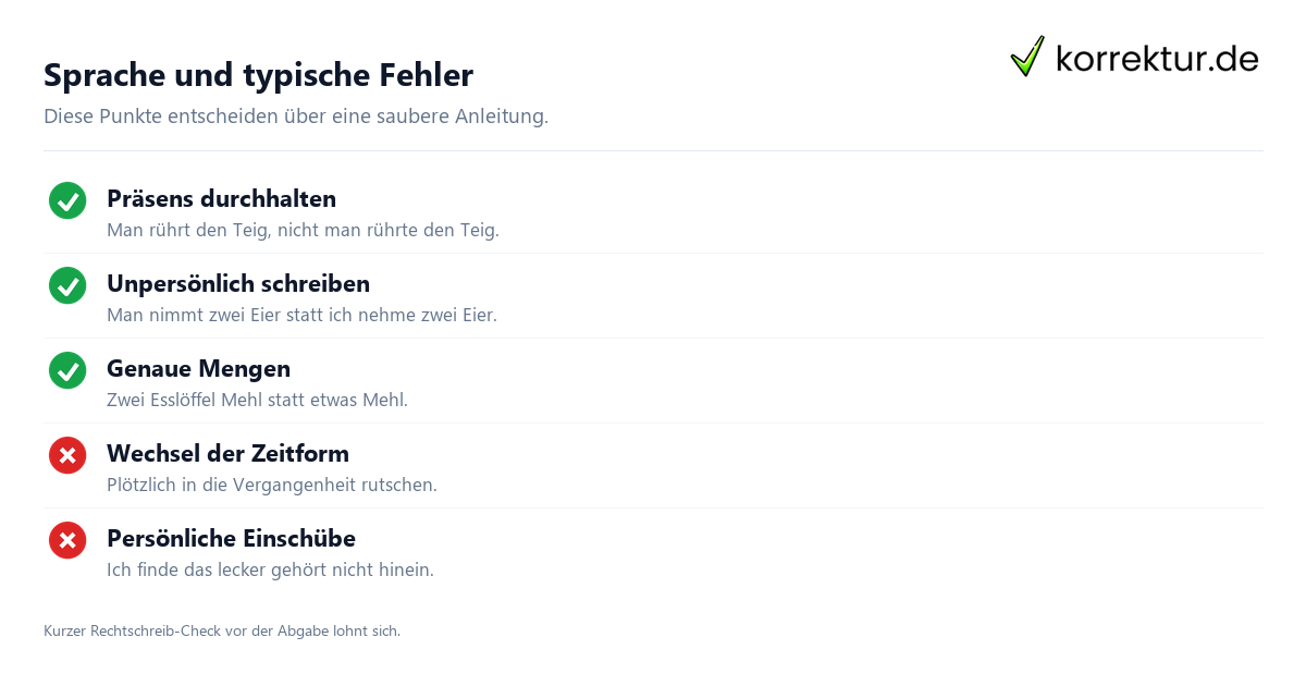 Sprache und typische Fehler Vorgangsbeschreibung typische Fehler und Regeln pruefen