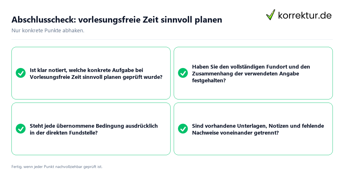 Konkreter Abschlusscheck zu vorlesungsfreie Zeit sinnvoll planen