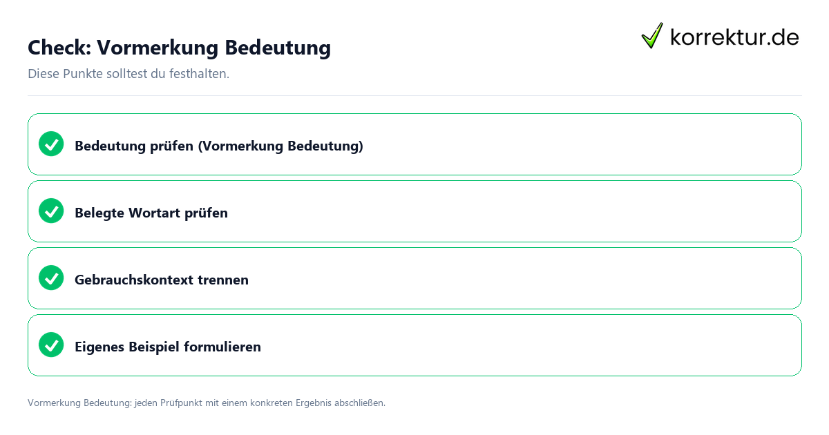Vormerkung Bedeutung mit einer themenspezifischen Checkliste