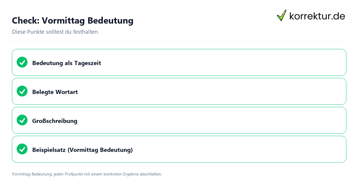 Vormittag Bedeutung mit einer themenspezifischen Checkliste