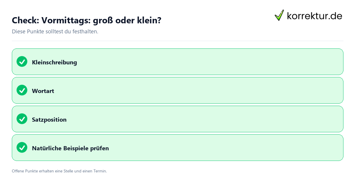 Vormittags: groß oder klein? mit Checkliste für Unterlagen und nächste Schritte