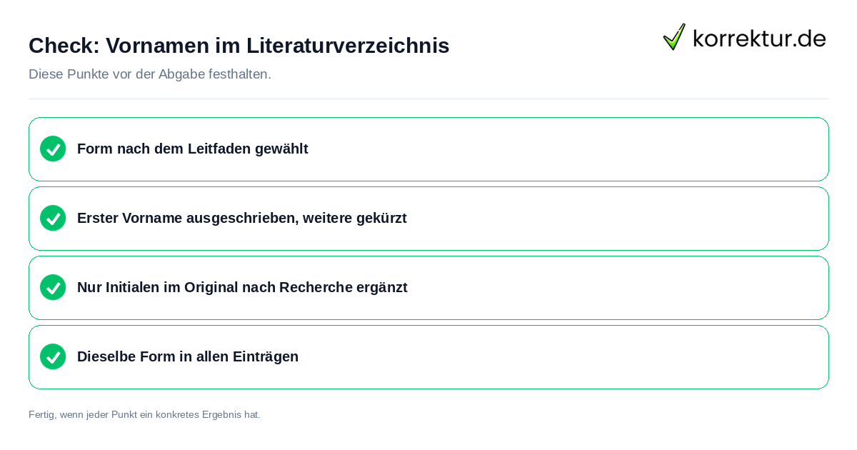 Vornamen im Literaturverzeichnis: Prüfliste mit vier Punkten