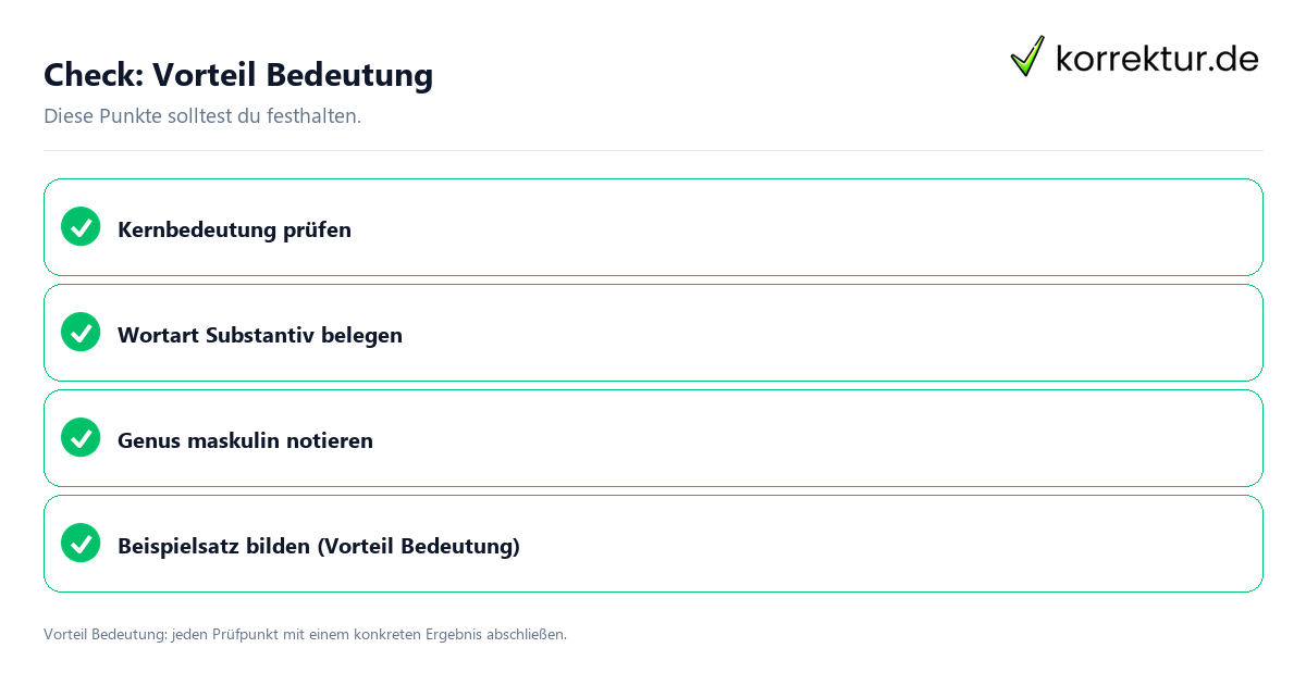 Check: Vorteil Bedeutung Vorteil Bedeutung mit einer themenspezifischen Checkliste