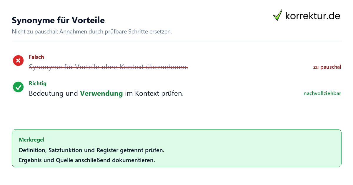 Ungeeignete und belastbare Vorgehensweise bei Synonyme für Vorteile
