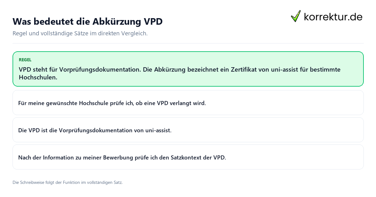 Was bedeutet die Abkürzung VPD Konkrete Regel und vollständige Beispielsätze zu Was bedeutet die Abkürzung VPD