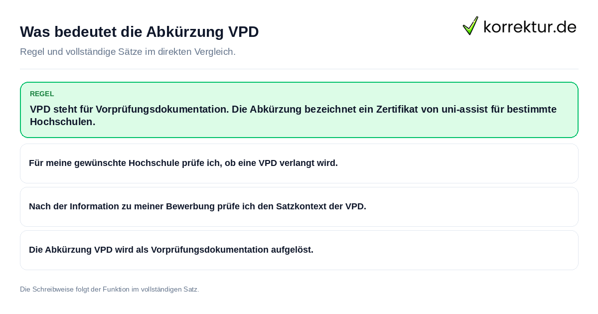 Was bedeutet die Abkürzung VPD Konkrete Regel und vollständige Beispielsätze zu Was bedeutet die Abkürzung VPD