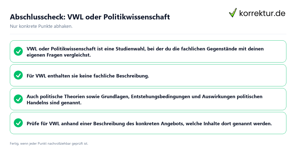Abschlusscheck: VWL oder Politikwissenschaft Konkreter Abschlusscheck zu VWL oder Politikwissenschaft
