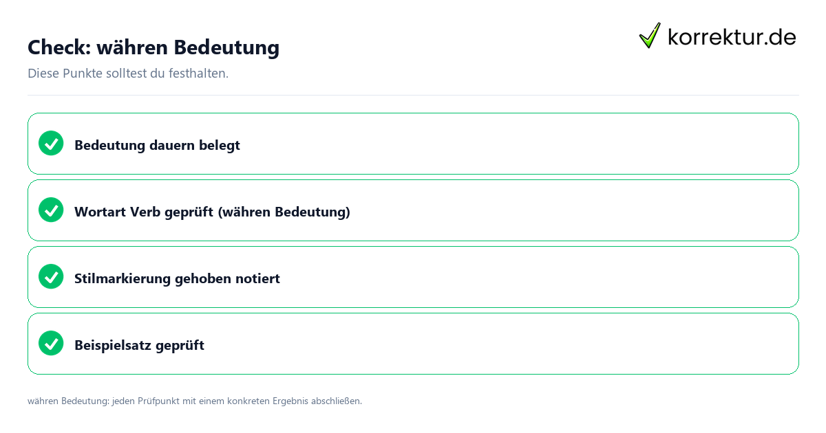 Währen Bedeutung mit einer themenspezifischen Checkliste