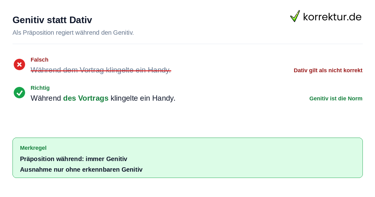 Während Synonym: Beispiel für Genitiv statt Dativ in der Präposition