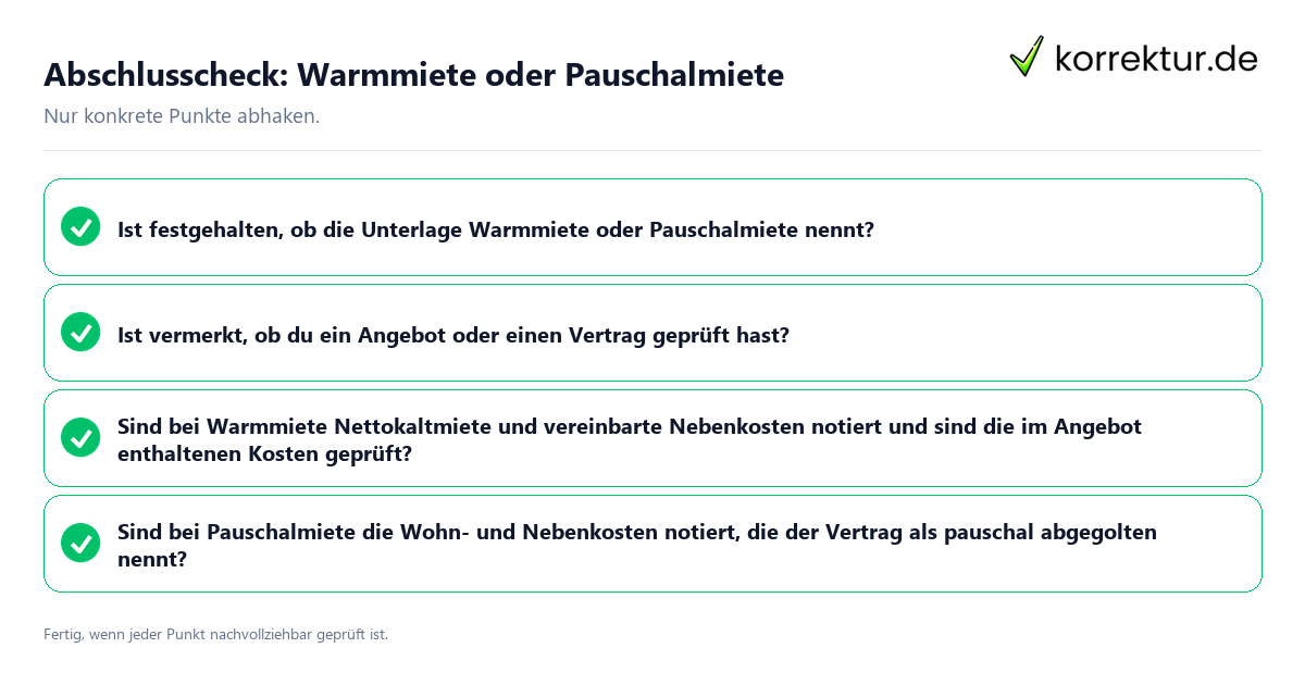 Konkreter Abschlusscheck zu Warmmiete oder Pauschalmiete