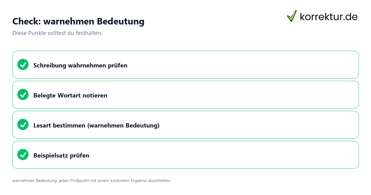 Warnehmen Bedeutung mit einer themenspezifischen Checkliste