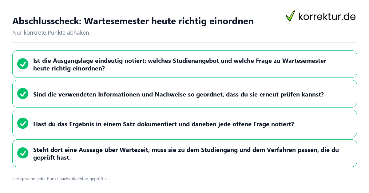 Konkreter Abschlusscheck zu Wartesemester heute richtig einordnen