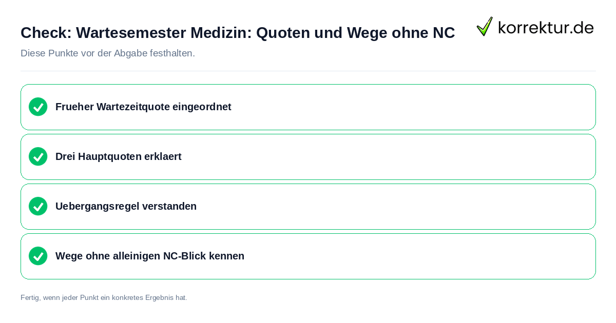Wartesemester Medizin: Quoten und Wege ohne NC: Prüfliste mit vier Punkten