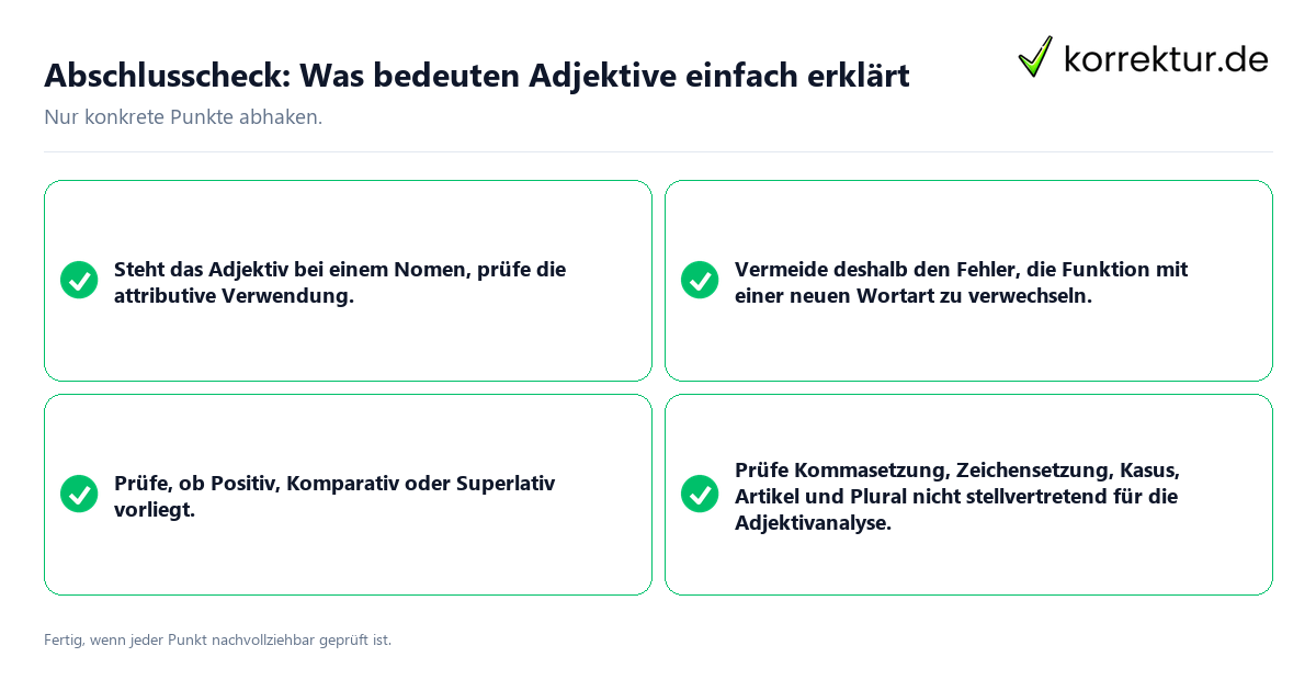 Konkreter Abschlusscheck zu Was bedeuten Adjektive einfach erklärt
