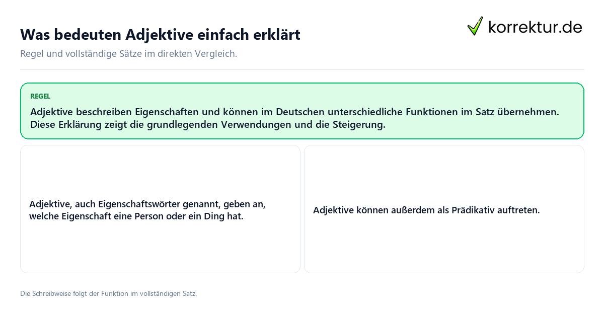 Konkrete Regel und vollständige Beispielsätze zu Was bedeuten Adjektive einfach erklärt