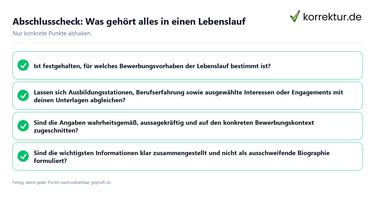 Abschlusscheck: Was gehört alles in einen Lebenslauf Konkreter Abschlusscheck zu Was gehört alles in einen Lebenslauf