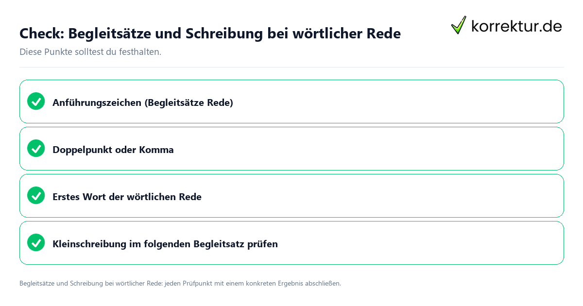 Begleitsätze und Schreibung bei wörtlicher Rede mit einer themenspezifischen Checkliste