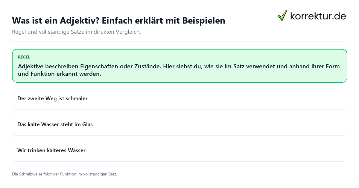 Konkrete Regel und vollständige Beispielsätze zu Was ist ein Adjektiv? Einfach erklärt mit Beispielen
