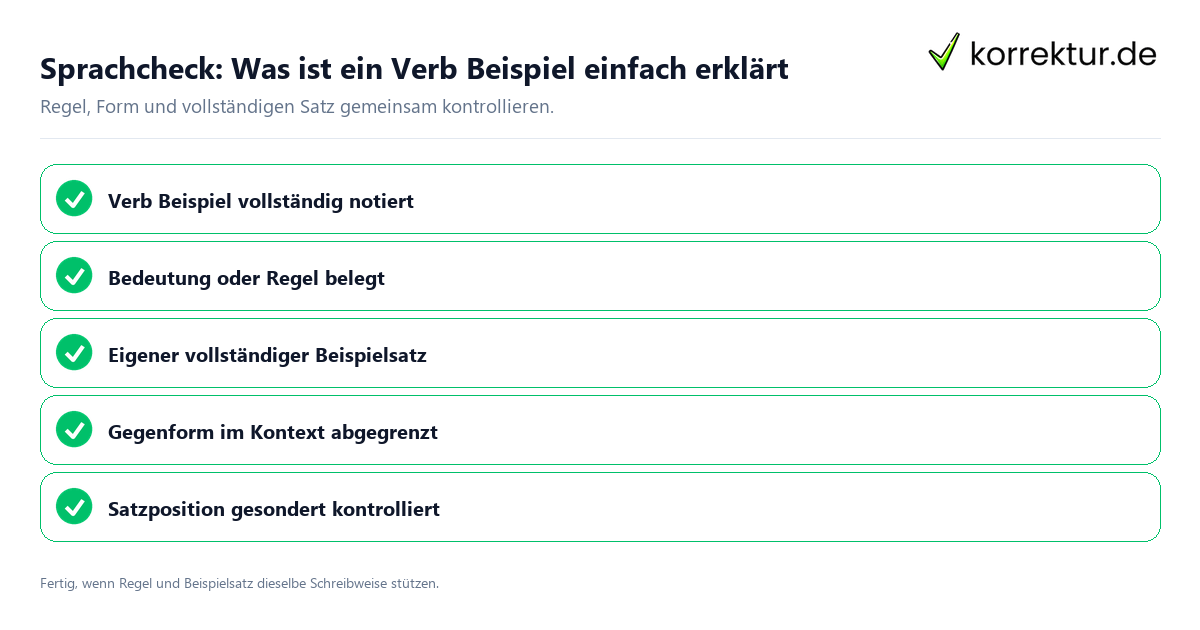 Konkreter Sprachcheck zu Was ist ein Verb Beispiel einfach erklärt mit Regel und vollständigem Beispielsatz