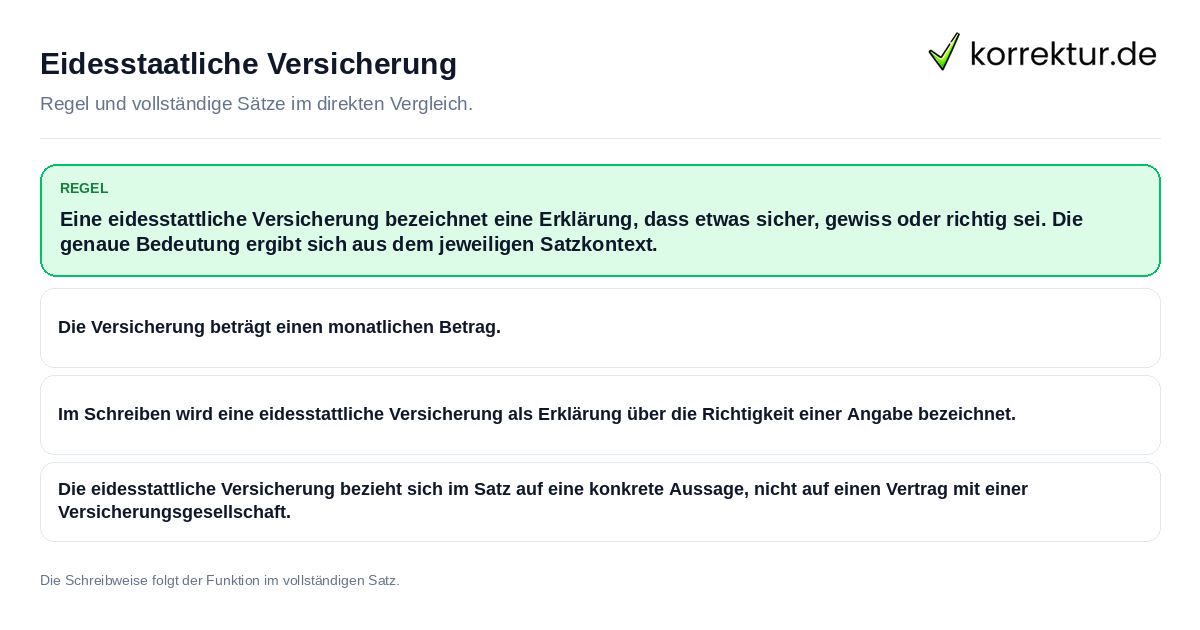 Eidesstaatliche Versicherung Konkrete Regel und vollständige Beispielsätze zu Eidesstaatliche Versicherung