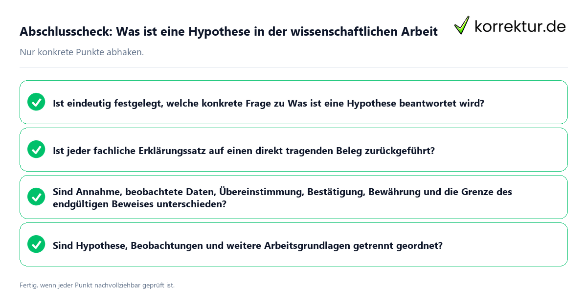 Konkreter Abschlusscheck zu Was ist eine Hypothese in der wissenschaftlichen Arbeit