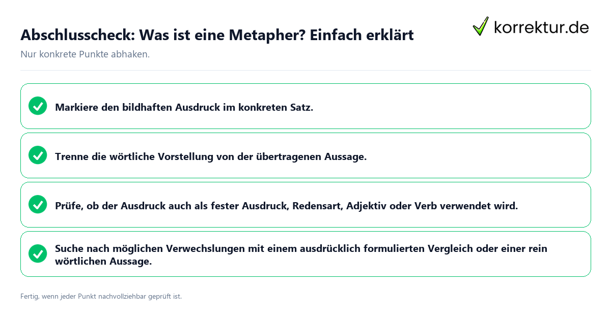 Konkreter Abschlusscheck zu Was ist eine Metapher? Einfach erklärt