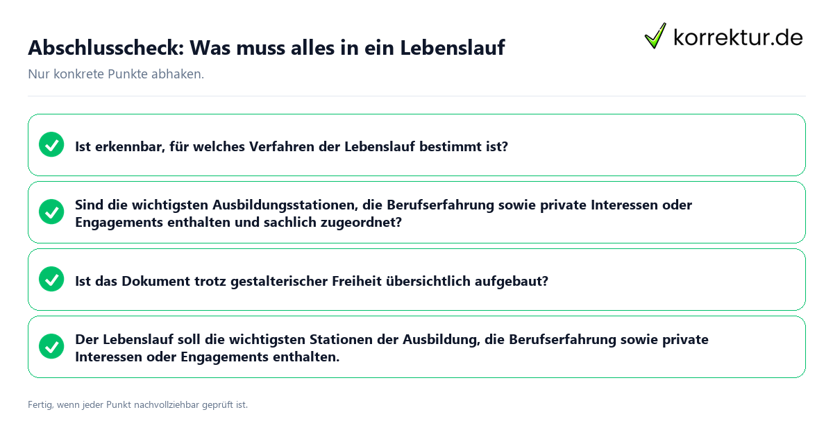 Abschlusscheck: Was muss alles in ein Lebenslauf Konkreter Abschlusscheck zu Was muss alles in ein Lebenslauf