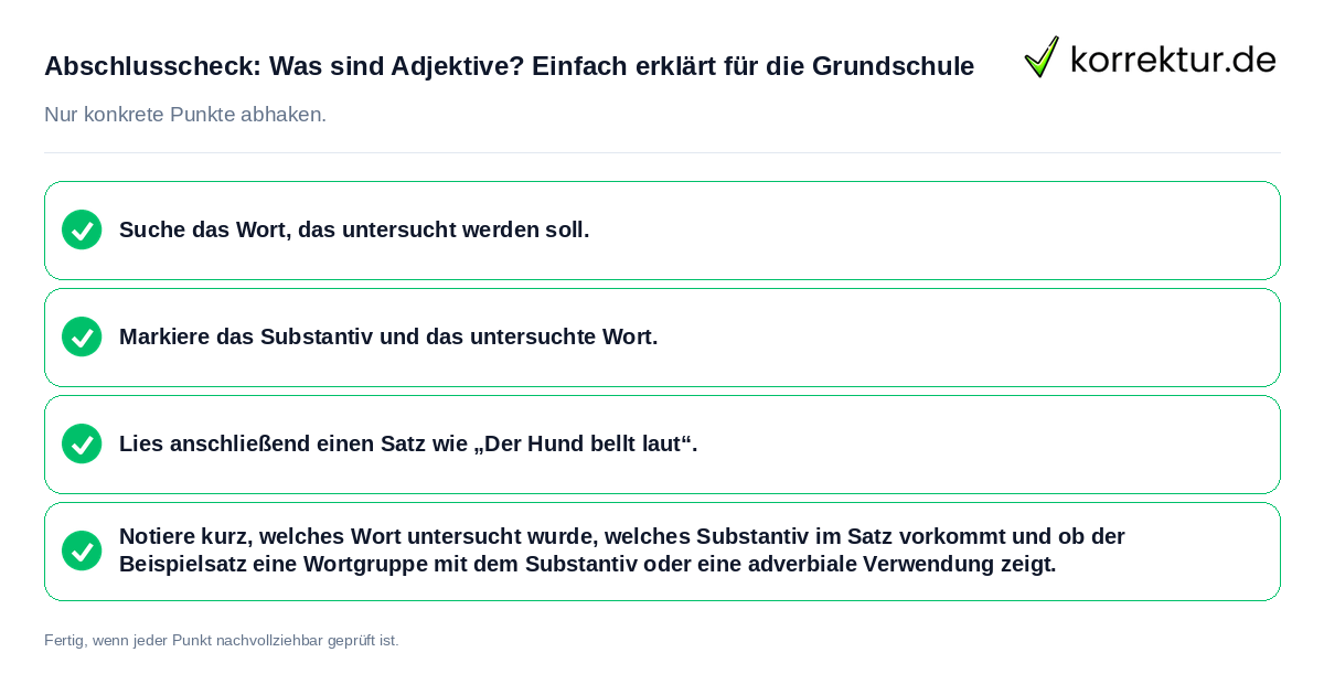 Konkreter Abschlusscheck zu Was sind Adjektive? Einfach erklärt für die Grundschule